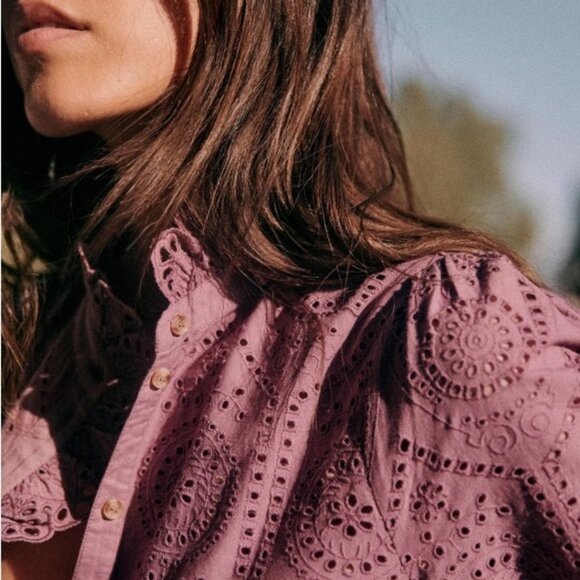 Sezane Chlo Ruffle Button Front Shirt Wisteria Purple Size 34 French US 2 Top - Picture 3 of 14
